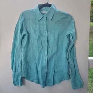 Giorgio's Linen Button Down Shirt Size M Turquoise